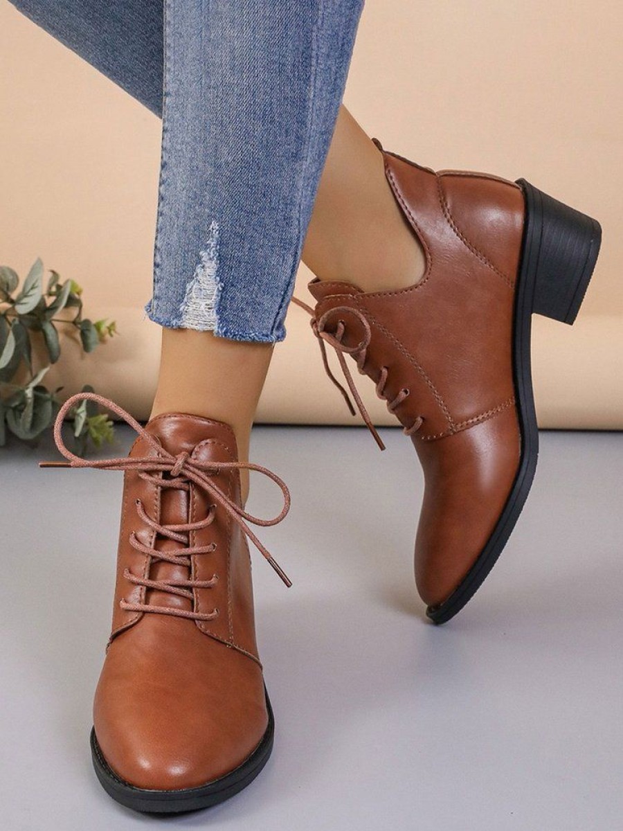 Shoes zolucky | Women Classic Lace-Up Block Heel Vintage Ankle Boots