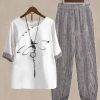 Bottoms zolucky | Split Joint Loose Asymmetrical Collar Casual Two-Piece Set White-Gray