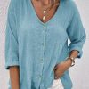 Topshot zolucky | V Neck Cotton-Blend Linen Plain Blouse