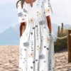 Dresses zolucky | Crew Neck Casual Floral Lace Edge Dress White