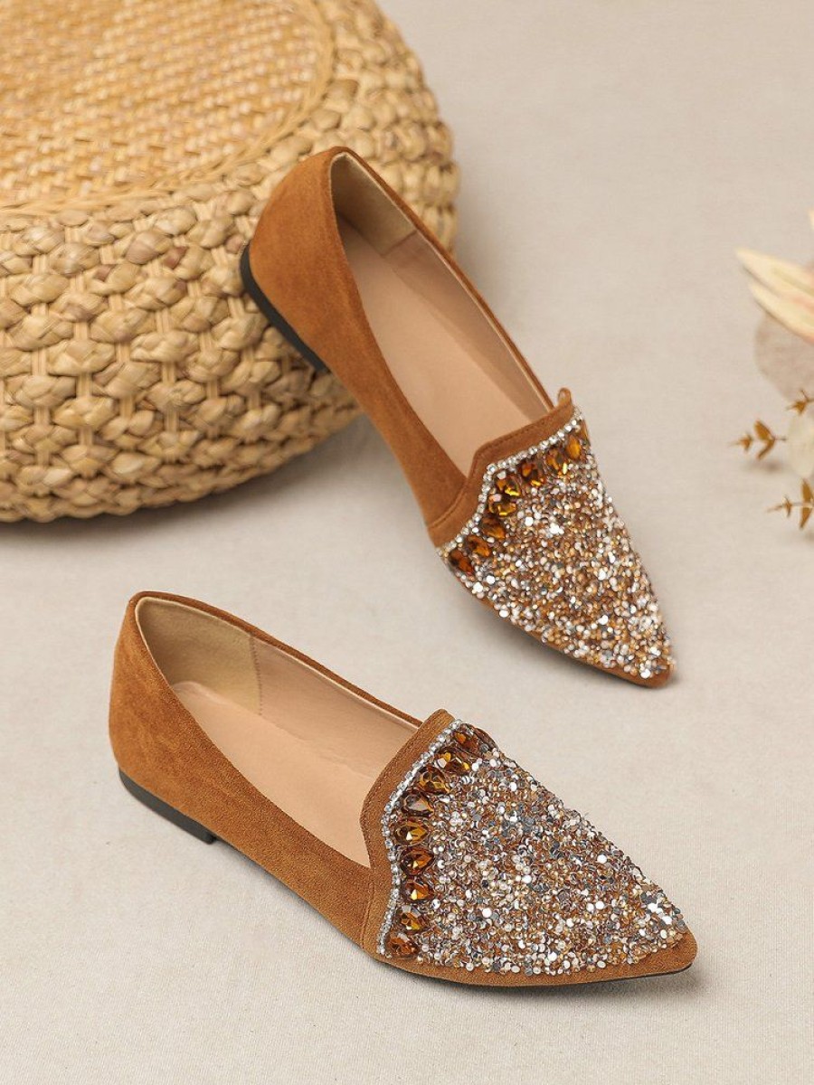 Shoes zolucky | Gorgeous Rhinestone Sequined Pointed Toe Flat Shoes