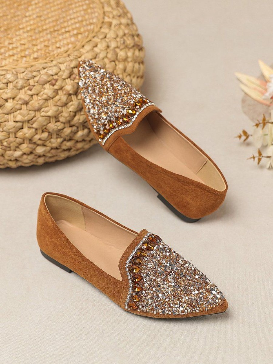 Shoes zolucky | Gorgeous Rhinestone Sequined Pointed Toe Flat Shoes