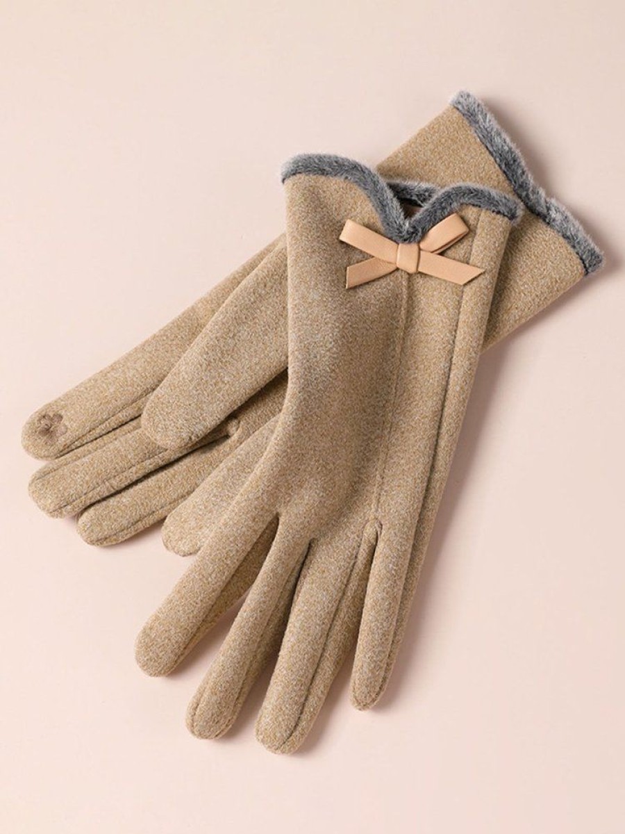 Accessories zolucky | Bowknot Lapel Fur Fleece Warm Elegant Gloves