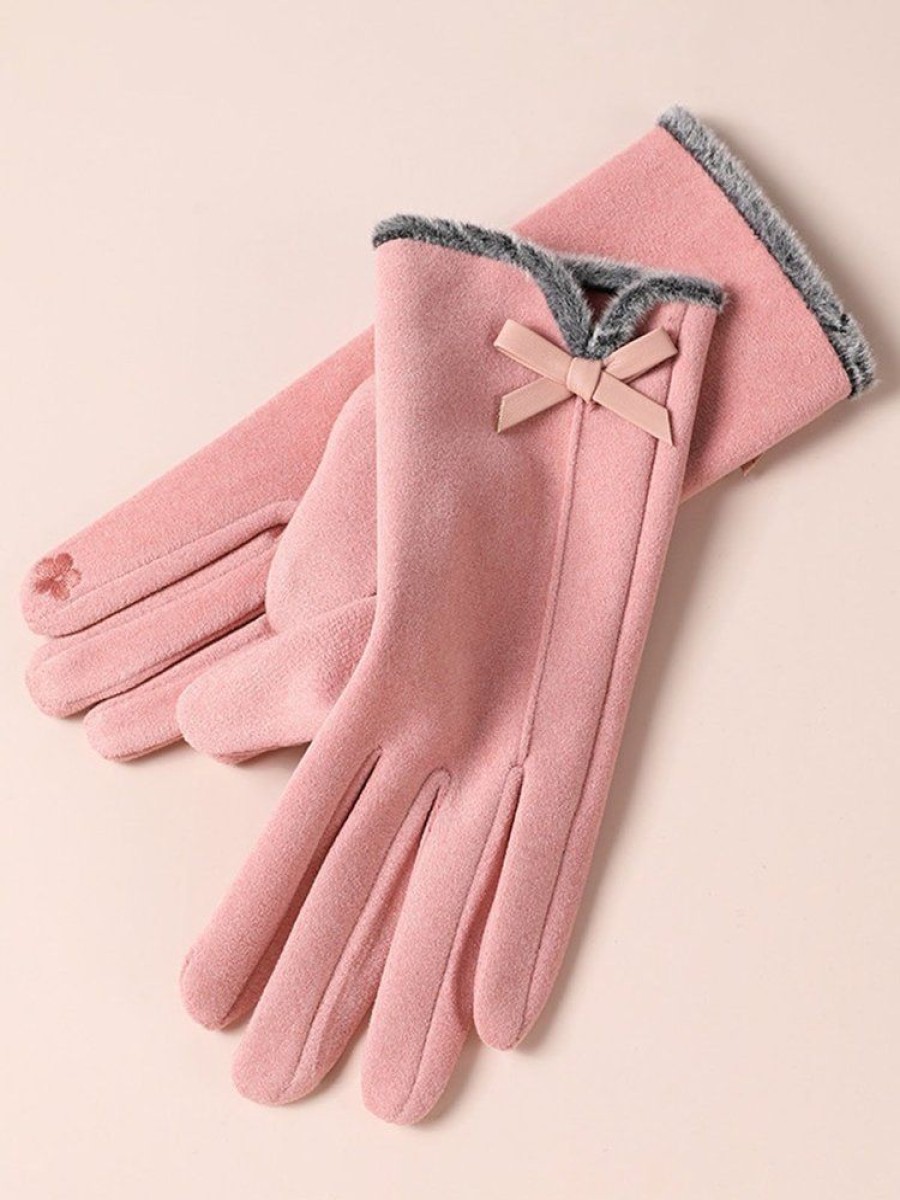 Accessories zolucky | Bowknot Lapel Fur Fleece Warm Elegant Gloves