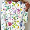 Topshot zolucky | Floral Printed Casual Crew Neck Loose Long Sleeve T-Shirt White