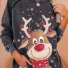 Topshot zolucky | Christmas Crew Neck Cotton-Blend Animal Casual T-Shirt Deep Gray