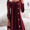 Dresses zolucky | Glitter Crew Neck Loose Party Dress Red