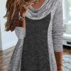 Topshot zolucky | V Neck Loose Casual Plain T-Shirt Tunic Gray