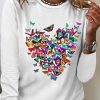 Topshot zolucky | Women'S Butterfly Heart Print Valentine'S Day Casual Crew Neck Long Sleeve Top Shirts