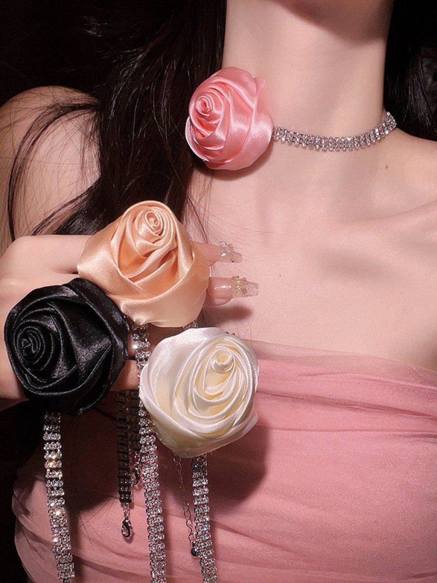 Accessories zolucky | Romantic Satin Rose Rhinestone Choker