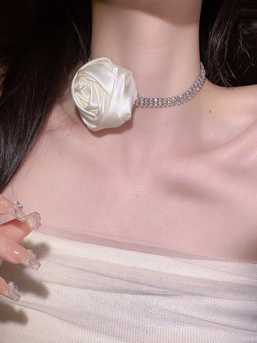 Accessories zolucky | Romantic Satin Rose Rhinestone Choker