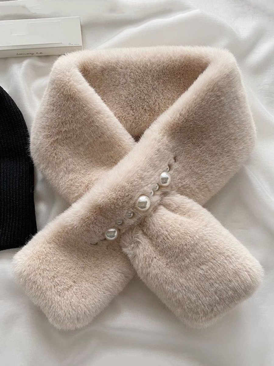 Accessories zolucky | Elegant Imitation Pearl Faux Fur Scarf