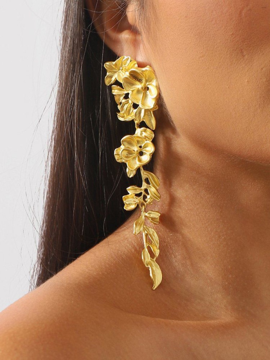 Accessories zolucky | Exquisite Metal Hollow Floral Leaf Tassel Earrings