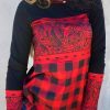 Topshot zolucky | Checke /Plaid Shift Long Sleeve Crew Neck T-Shirt Red