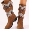 Shoes zolucky | Vintage Rhinestone Fringe Slip On Mid-Calf Boots