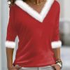 Topshot zolucky | Christmas Casual Jersey Asymmetrical Loose T-Shirt Xmas T-Shirt Red