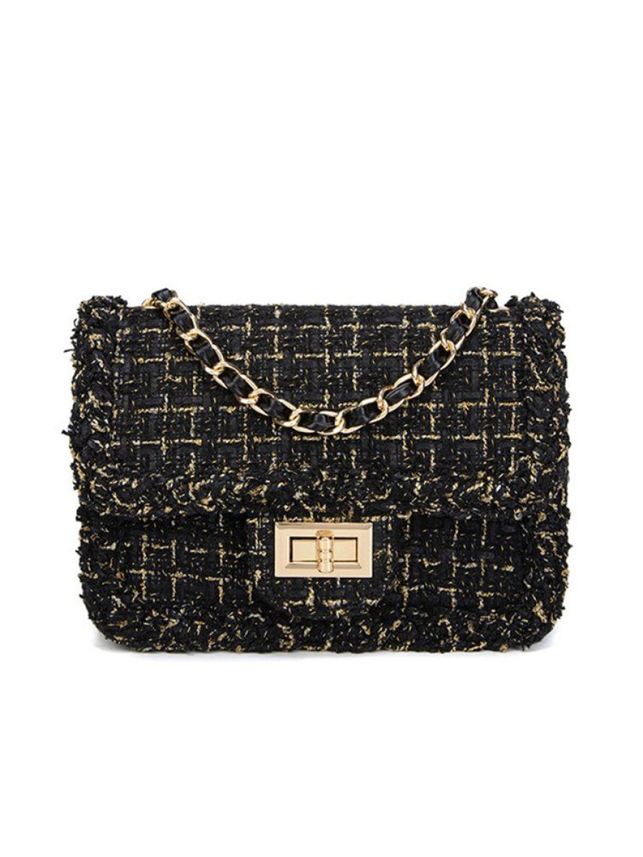 Accessories zolucky | Elegant Plaid Tweed Shoulder Bag Braided Chain Crossbody Bag