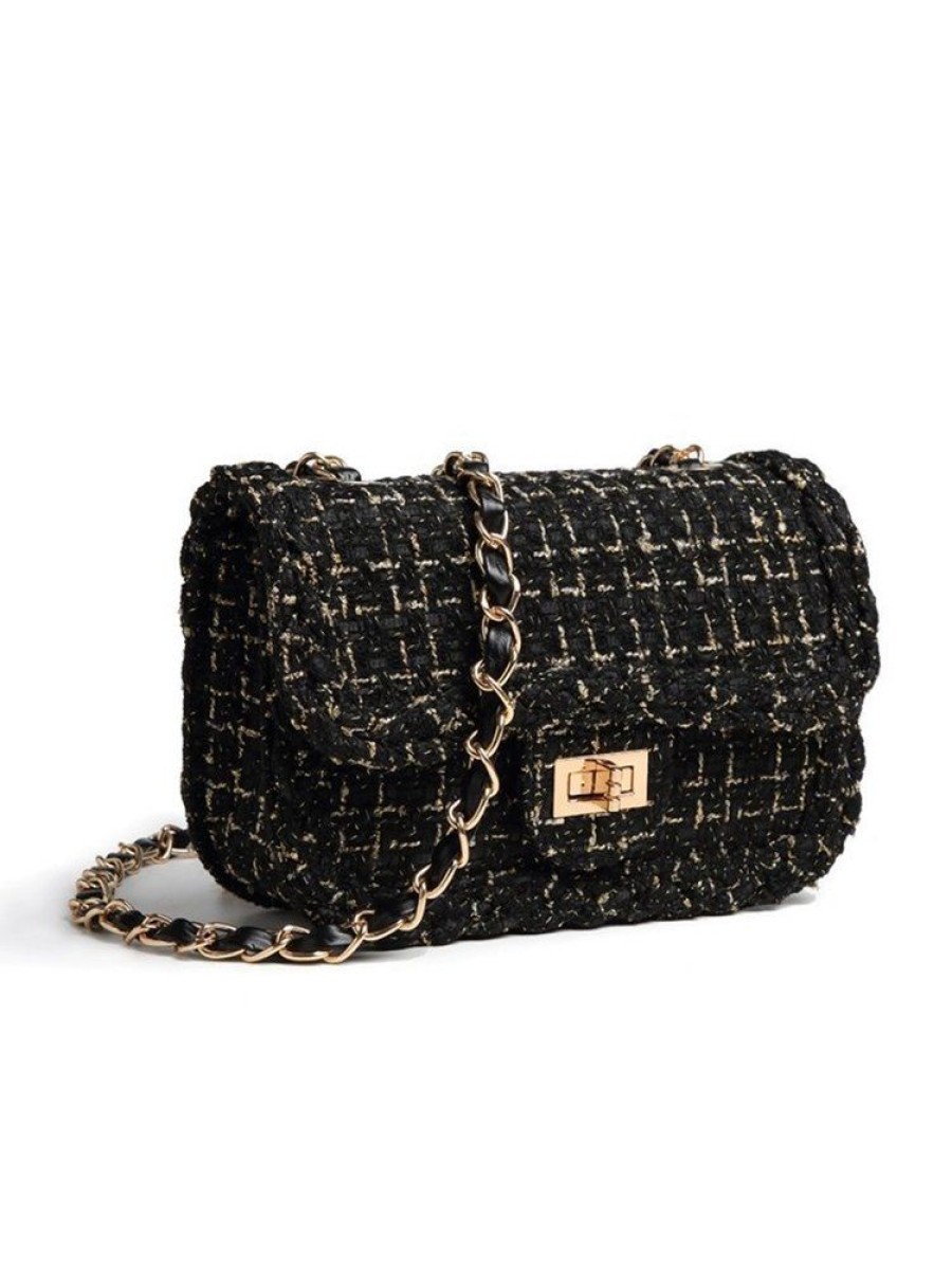 Accessories zolucky | Elegant Plaid Tweed Shoulder Bag Braided Chain Crossbody Bag