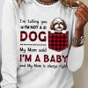 Topshot zolucky | Women'S Funny Word I'M A Baby Best Dog Mom Plaid Simple Cotton-Blend Animal Crew Neck Long Sleeve Top