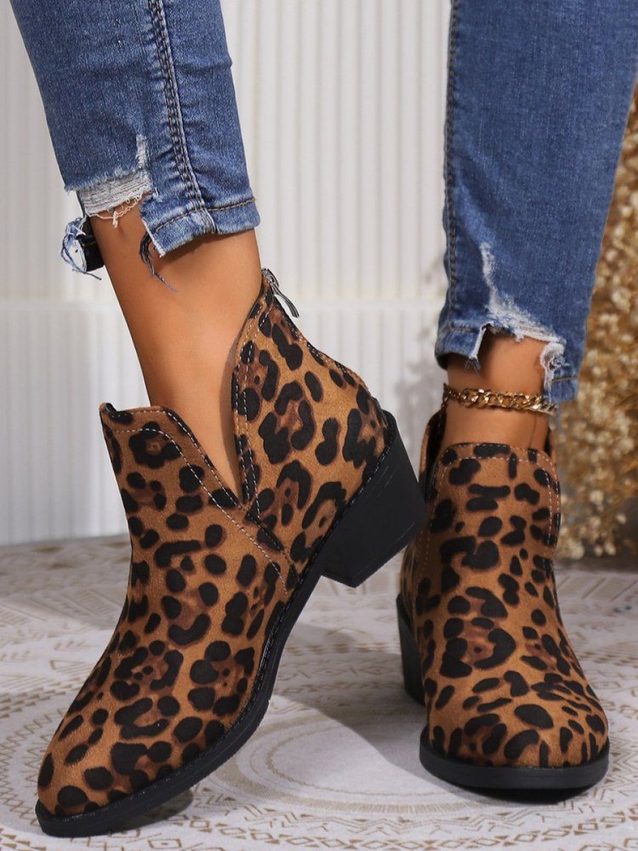 Shoes zolucky | Vintage Chelsea Booties With Back Zip Leopard