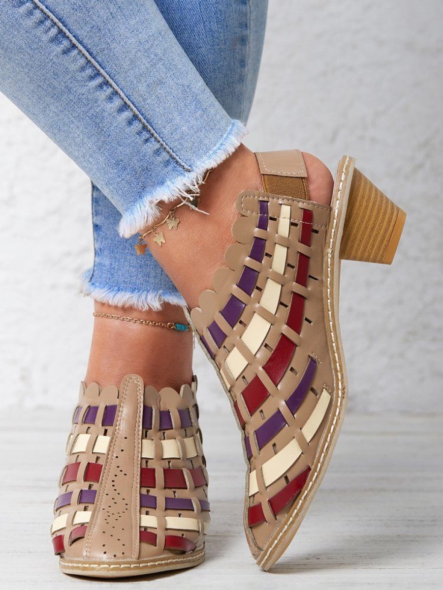 Shoes zolucky | Vintage Weave Inlay Block Heels