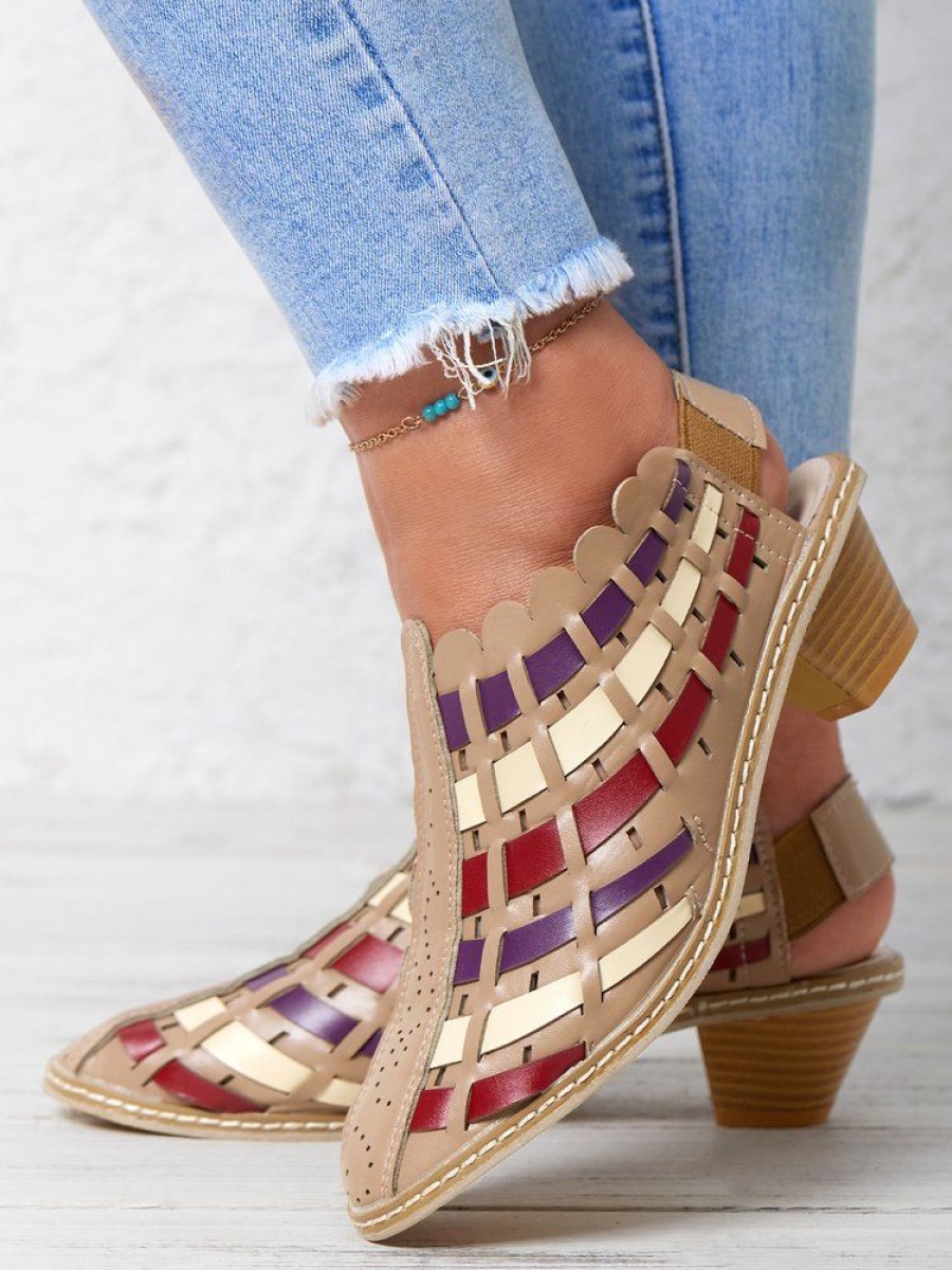 Shoes zolucky | Vintage Weave Inlay Block Heels