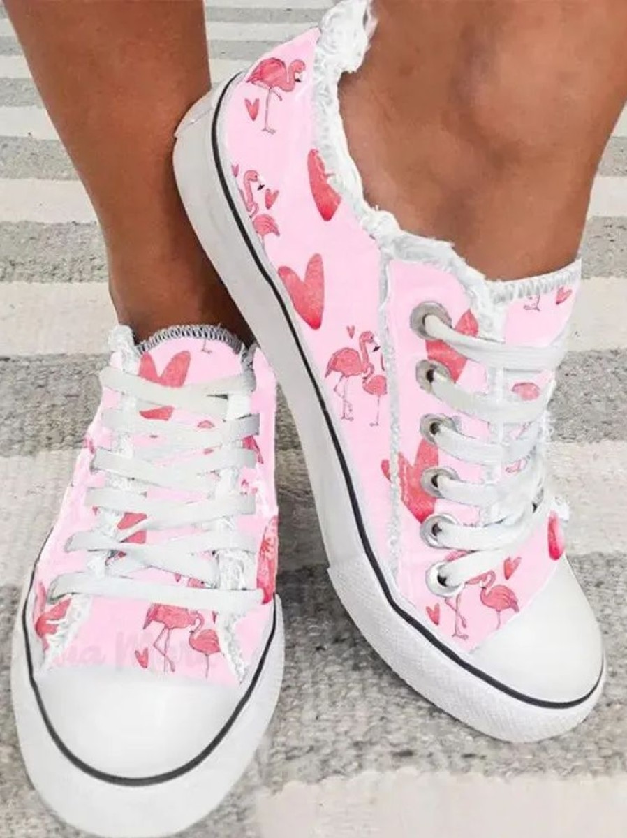 Shoes zolucky | Heart/Cordate Flamingo Print Valentine'S Day Canvas Cotton Shoes Pink