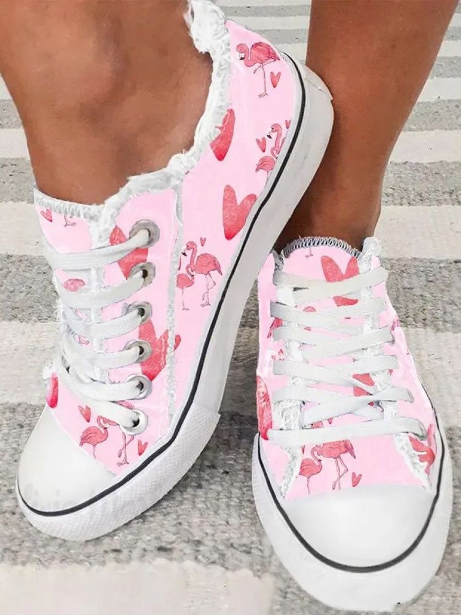 Shoes zolucky | Heart/Cordate Flamingo Print Valentine'S Day Canvas Cotton Shoes Pink