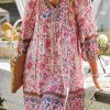 Dresses zolucky | Loosen V Neck Boho Long Sleeve Woven Dress Pink