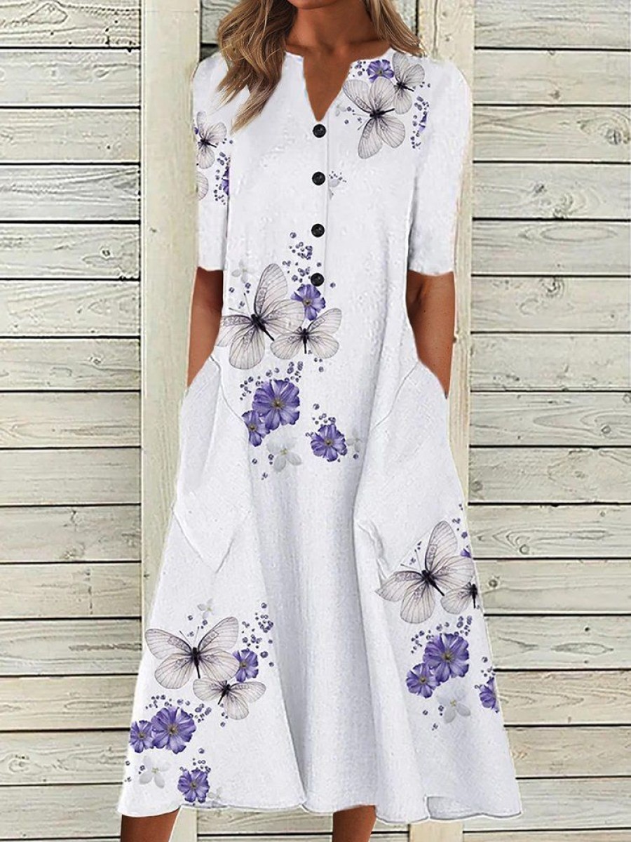 Dresses zolucky | Summer Vacation Butterfly Casual Dress White