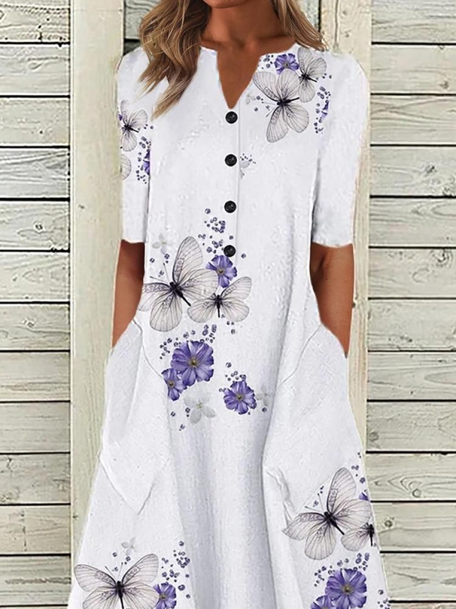 Dresses zolucky | Summer Vacation Butterfly Casual Dress White