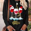 Topshot zolucky | Women Wine Simple Christmas Crew Neck Top