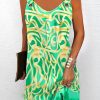 Dresses zolucky | Casual Abstract Print V Neck Dress Green