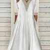 Dresses zolucky | Lace Cotton And Linen Casual Plain Dress White