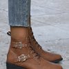 Shoes zolucky | Vintage Buckle Decor Lace-Up Block Heel Boots