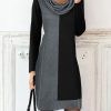 Dresses zolucky | Loose Casual Long Sleeve Color Block Dress