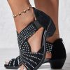 Shoes zolucky | Rhinestone Hollow Peep Toe Chunky Heel Dress Sandals