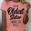 Topshot zolucky | Women'S Oldest Sister Funny Letter Cotton Casual T-Shirt