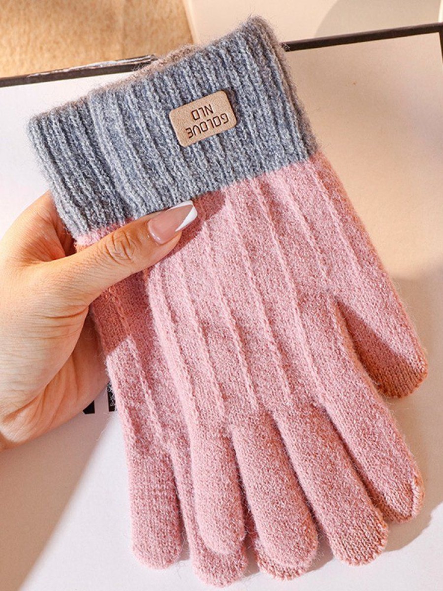 Accessories zolucky | Women Winter Wool-Blend Heavyweight Casual Color Block Five-Finger Gloves