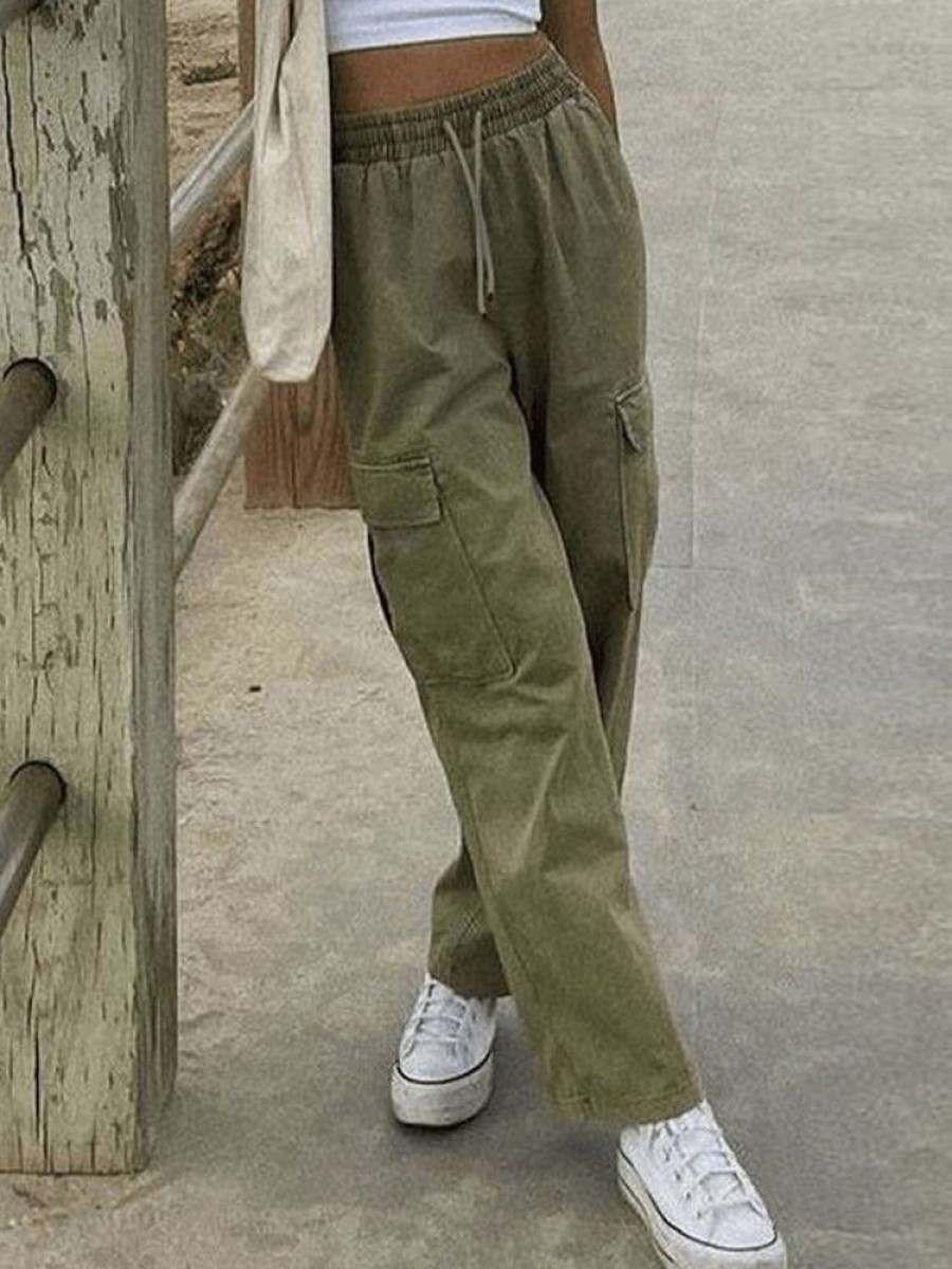 Bottoms zolucky | Loose Casual Plain Cargo Pants Army Green