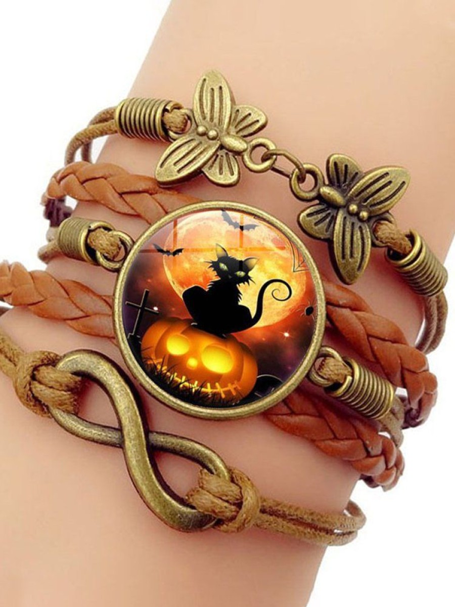 Accessories zolucky | Halloween Black Cat Time Gem Bracelet Butterfly 8-Character Hand Rope European And American Jewelry