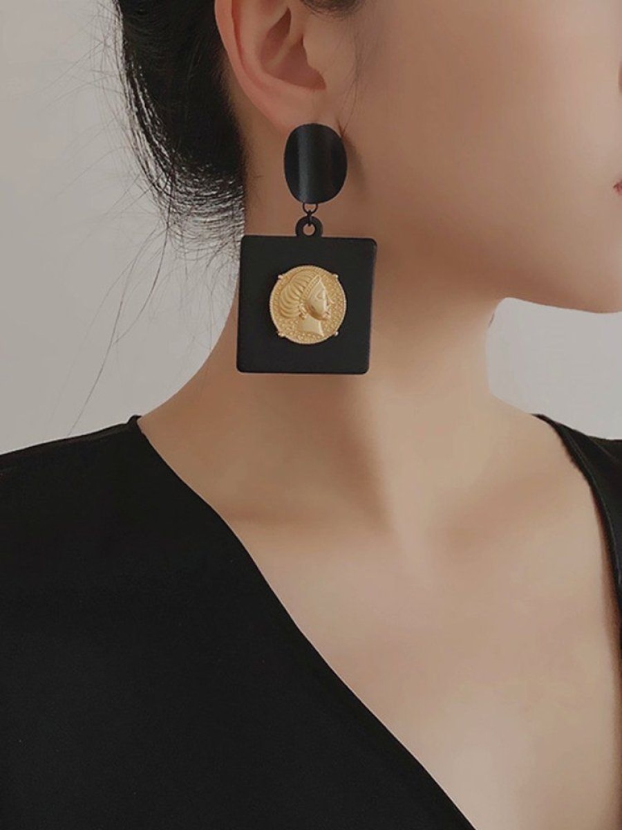 Accessories zolucky | Metal Portrait Geometric Retro Pendant Earrings As Picture