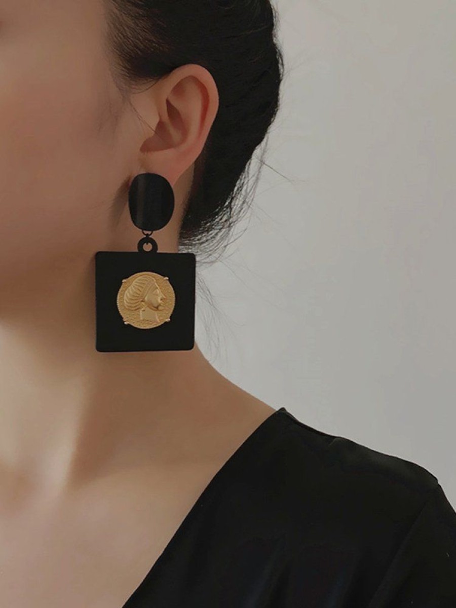 Accessories zolucky | Metal Portrait Geometric Retro Pendant Earrings As Picture