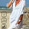 Dresses zolucky | Pocket Stitching Loose Cotton And Linen Casual Dress White