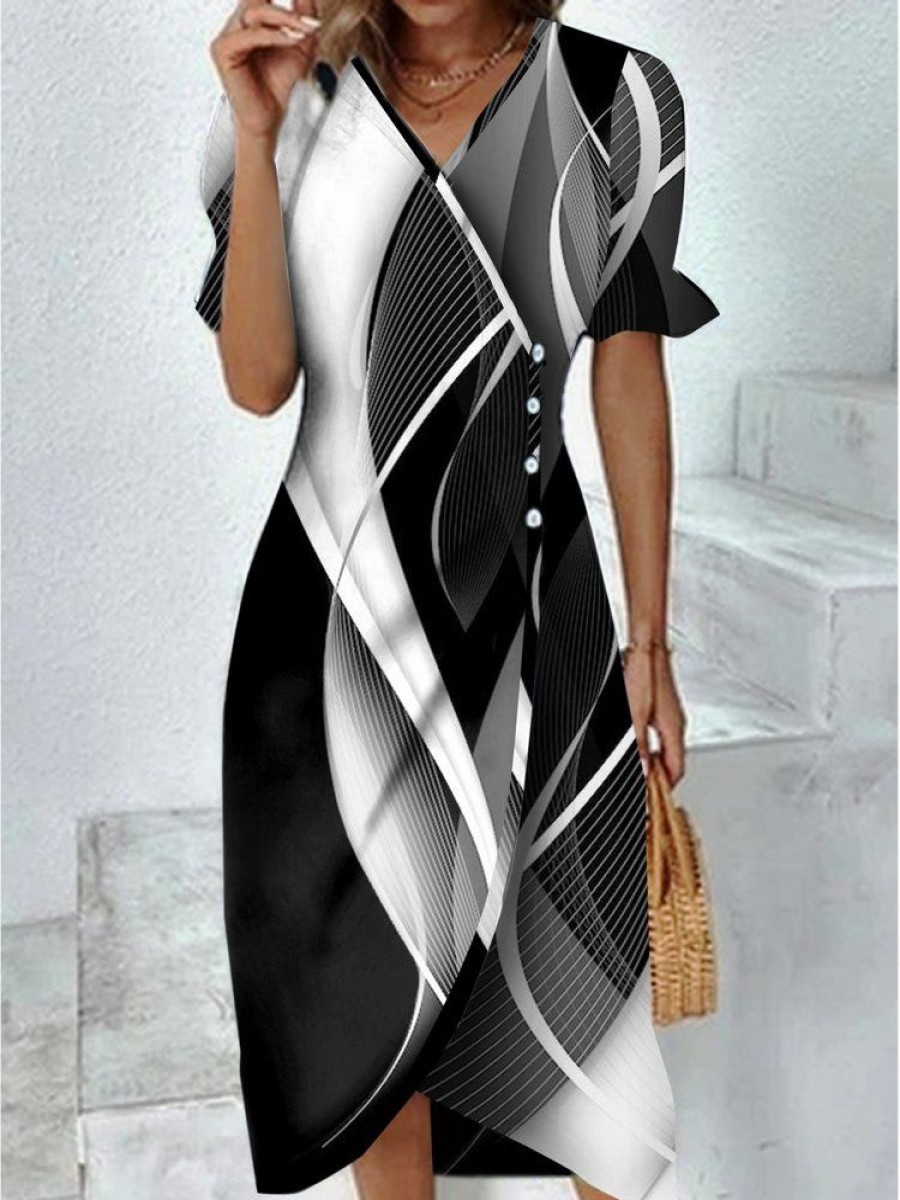 Dresses zolucky | Abstract Casual V Neck Printing Dress Multicolor