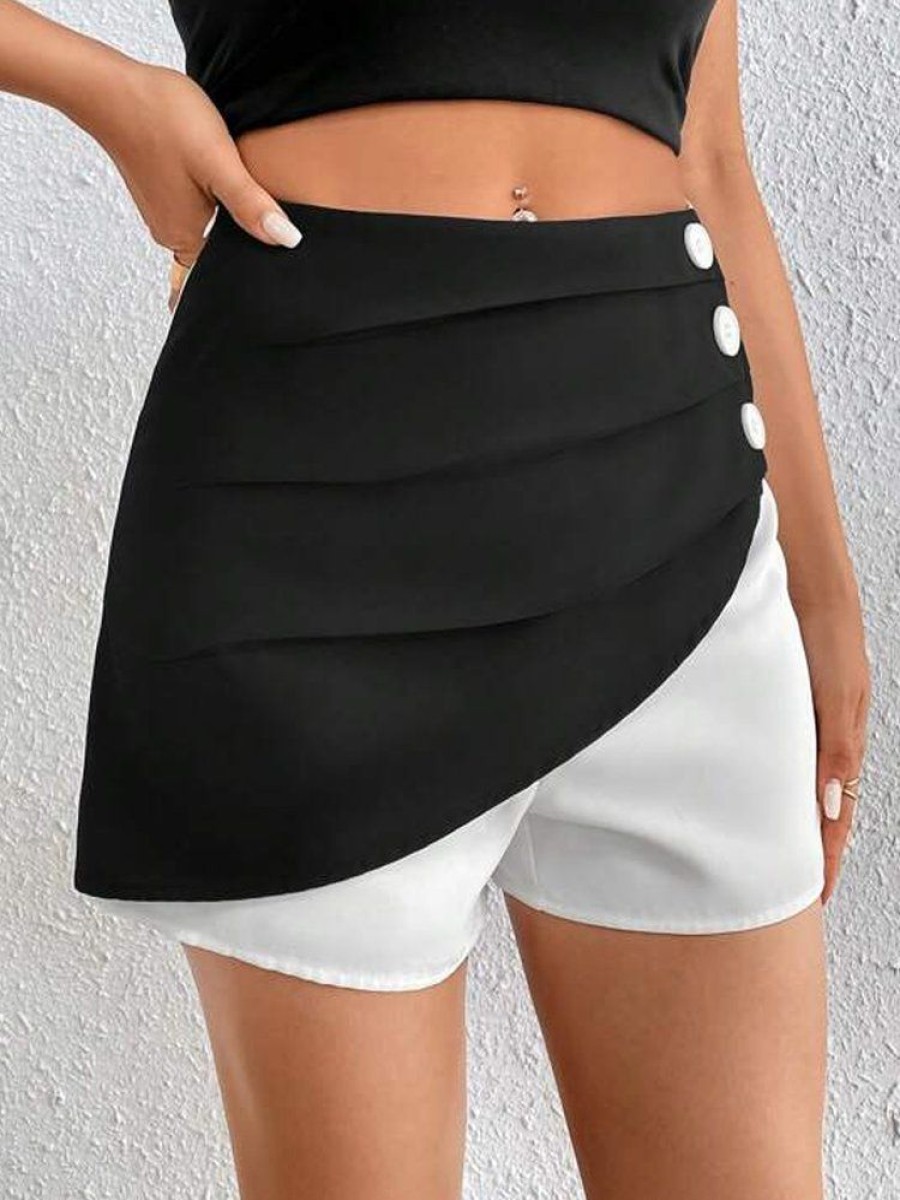 Bottoms zolucky | Casual Color Block Shorts Black-White