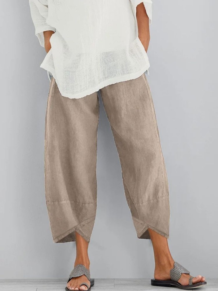 Bottoms zolucky | Women Solid Casual Linen Cotton Pants