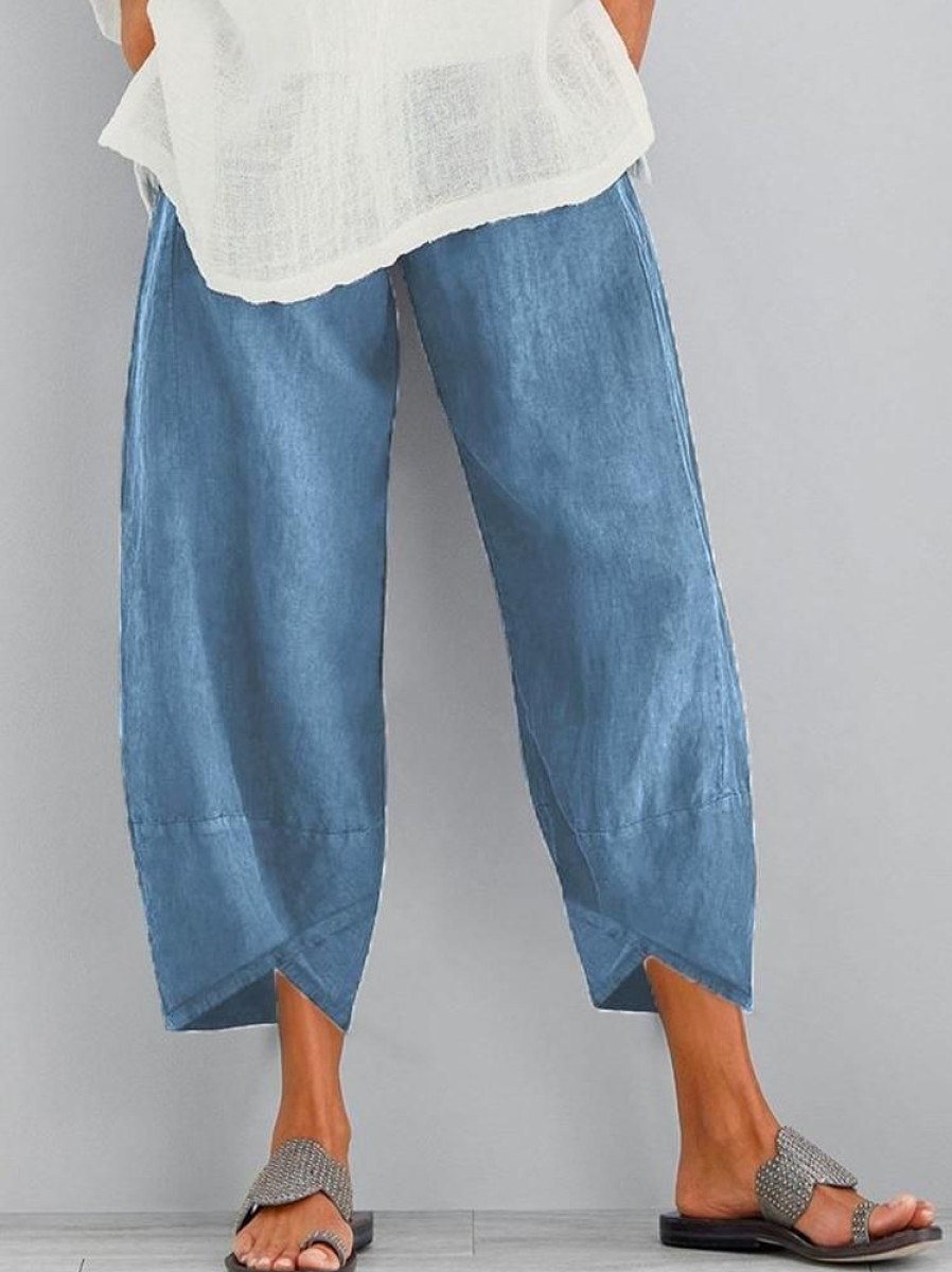 Bottoms zolucky | Women Solid Casual Linen Cotton Pants