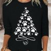 Topshot zolucky | Women'S Christmas Paw Tree Print Casual Top