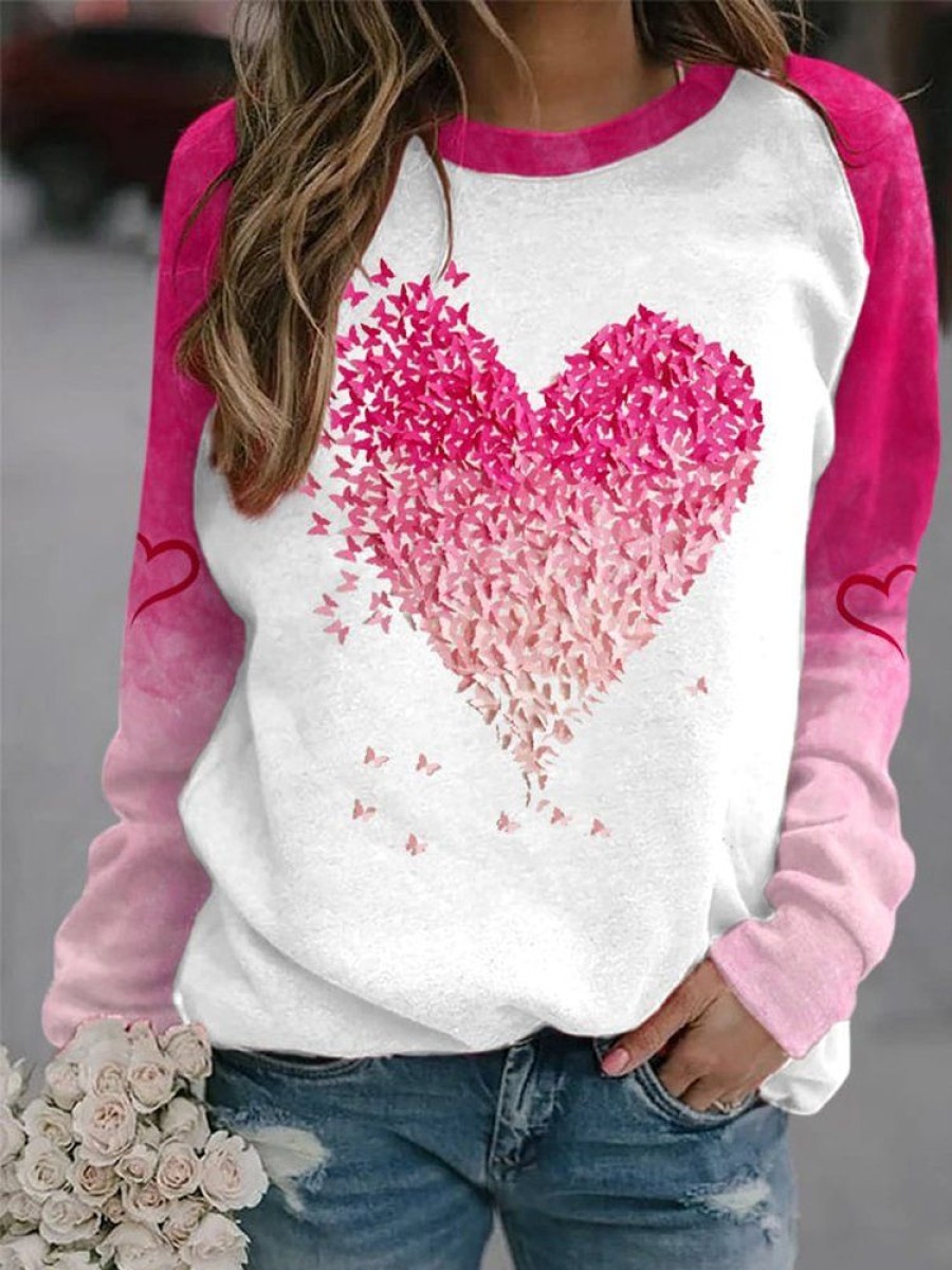 Topshot zolucky | Valentine'S Day Basic Casual Crew Neck Jersey Heart/Cordate Long Sleeve Sweatshirt Pink